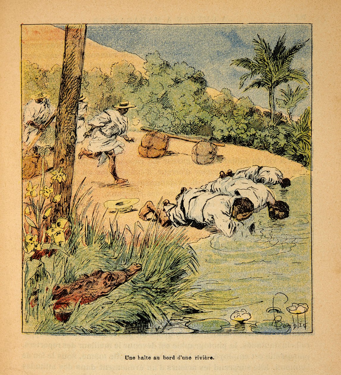 A madagaszkári háború – Az 1885-1895-ös francia expedíciók anekdotikus története, Henri Galli dit Galllichet (1854-1922), illusztrálta: Louis Bombled (1862-1927): Megálló a folyónál 1895-ben, Magángyűjtemény alkotó: Louis Charles Bombled