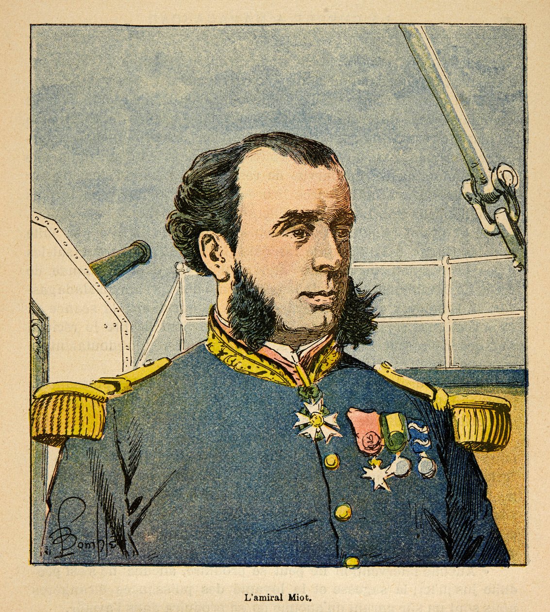 A madagaszkári háború – Az 1885-1895-ös francia expedíciók anekdotikus története, Henri Galli dit Galllichet (1854-1922), illusztrálta: Louis Bombled (1862-1927): Paul Emile Miot tengernagy portréja (1827-1900), Magángyűjtemény alkotó: Louis Charles Bombled