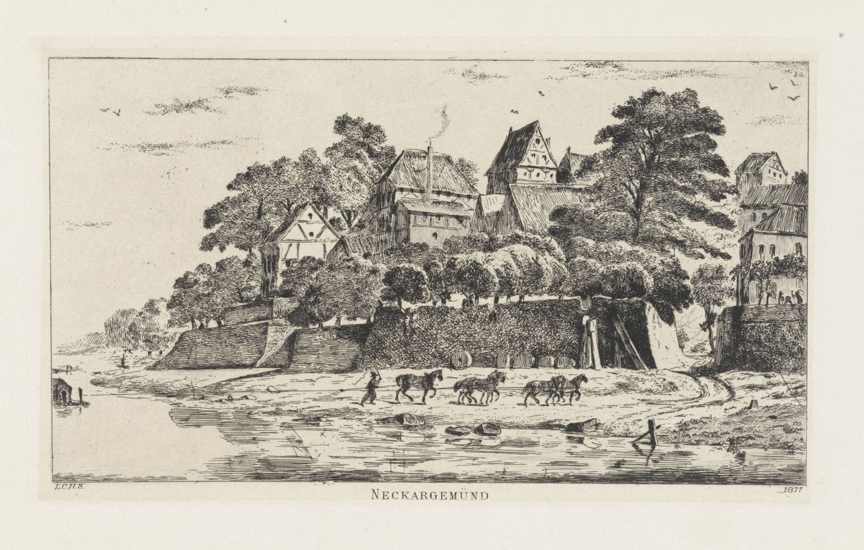 Kilátás Neckargemündre (Baden-Württemberg) Neckargemünd (cím a tárgyon) alkotó: Louis Charles Hora Siccama