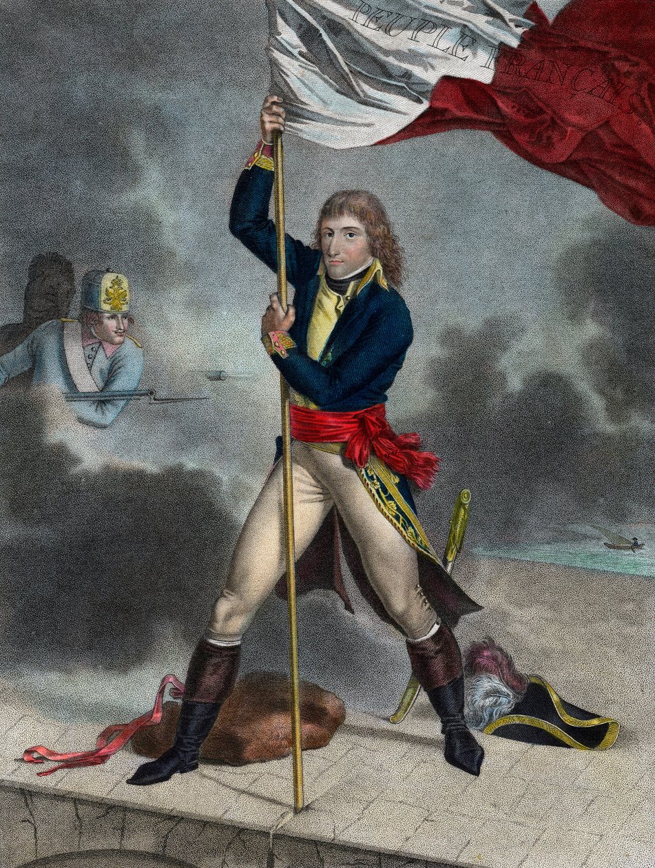 Bonaparte Napóleon az Arcole-i hídi csata során (Arcola), 1796. november - Buonaparte tábornok en az olasz hadsereg főnöke zászlót tűzött az Arcole-i hídra 1796-ban - Louis Charles Ruotte metsze alkotó: Louis Charles Ruotte