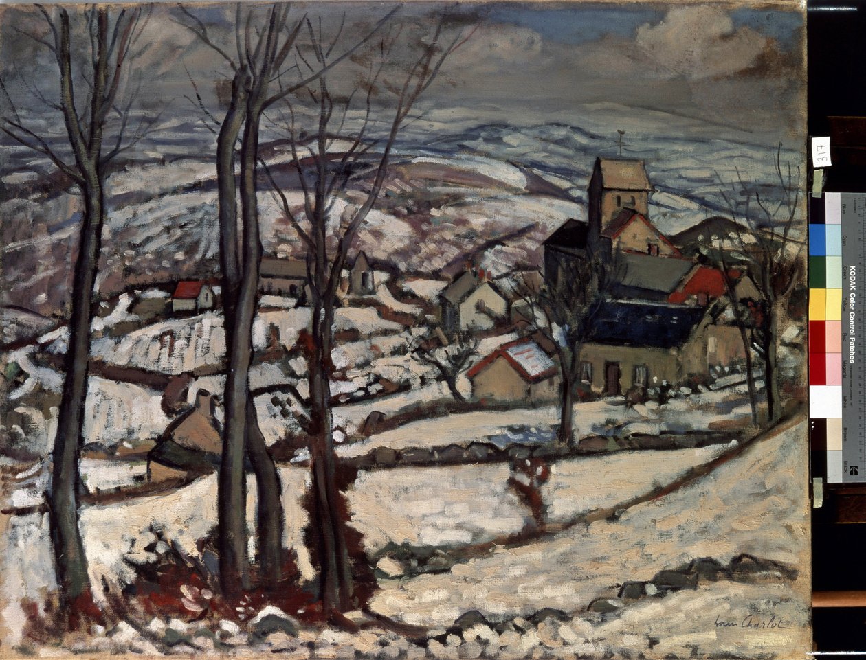 Falu Morvanban a hó alatt. Louis Charlot festménye (1878-1951) alkotó: Louis Charlot