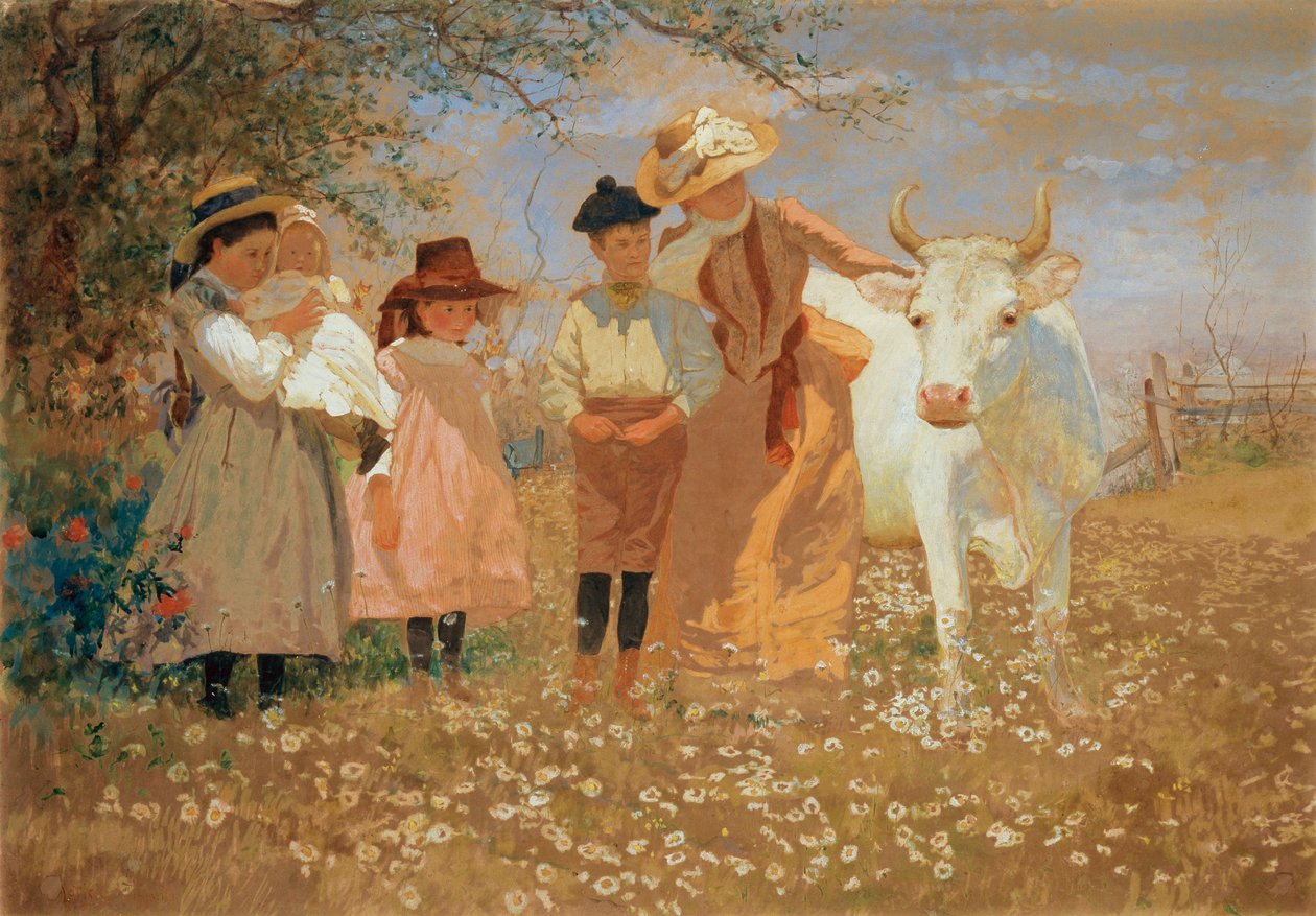 Családi csoport tehénnel, 1888 körül alkotó: Louis Comfort Tiffany