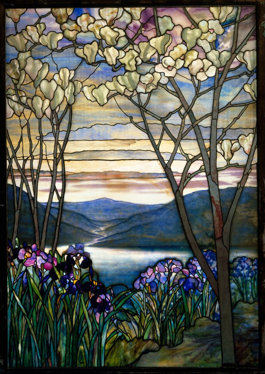 Magnóliák és íriszek, 1908 körül (ólmozott Favrile üveg) alkotó: Louis Comfort Tiffany