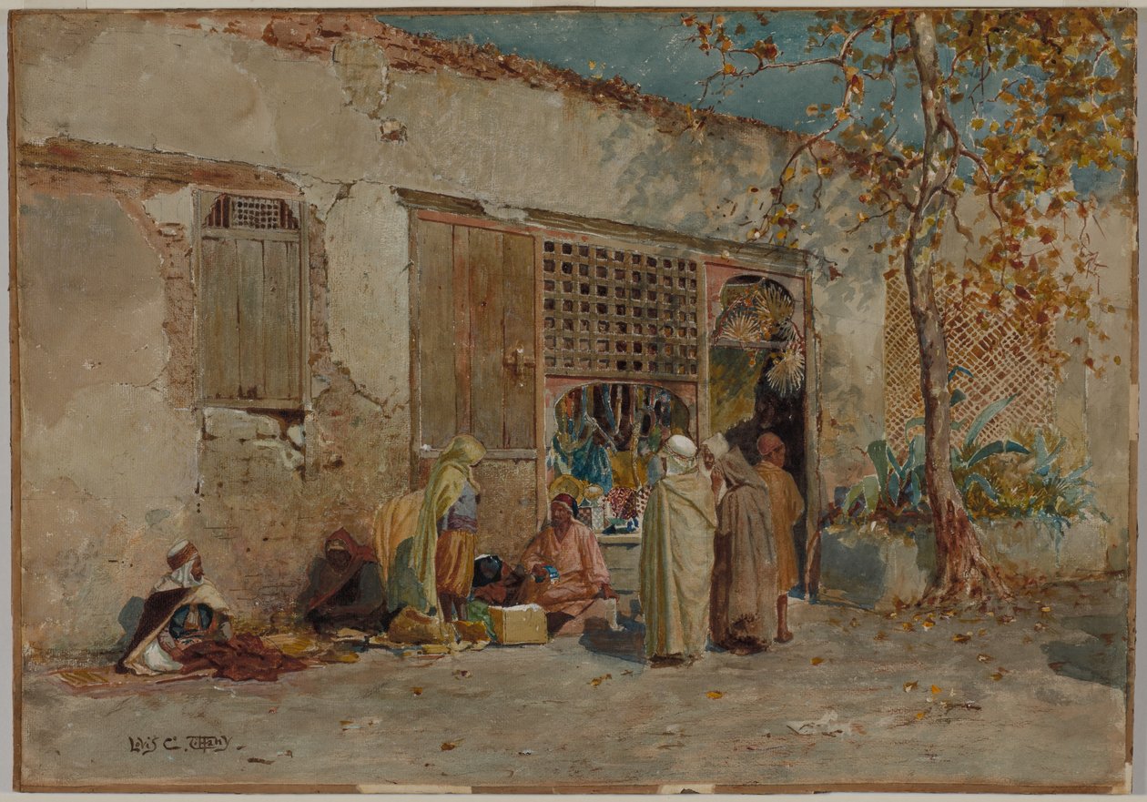 Marokkói jelenet, 1871 körül (akvarell, gouache és grafit, kartonra erősített vászonpapírra) alkotó: Louis Comfort Tiffany