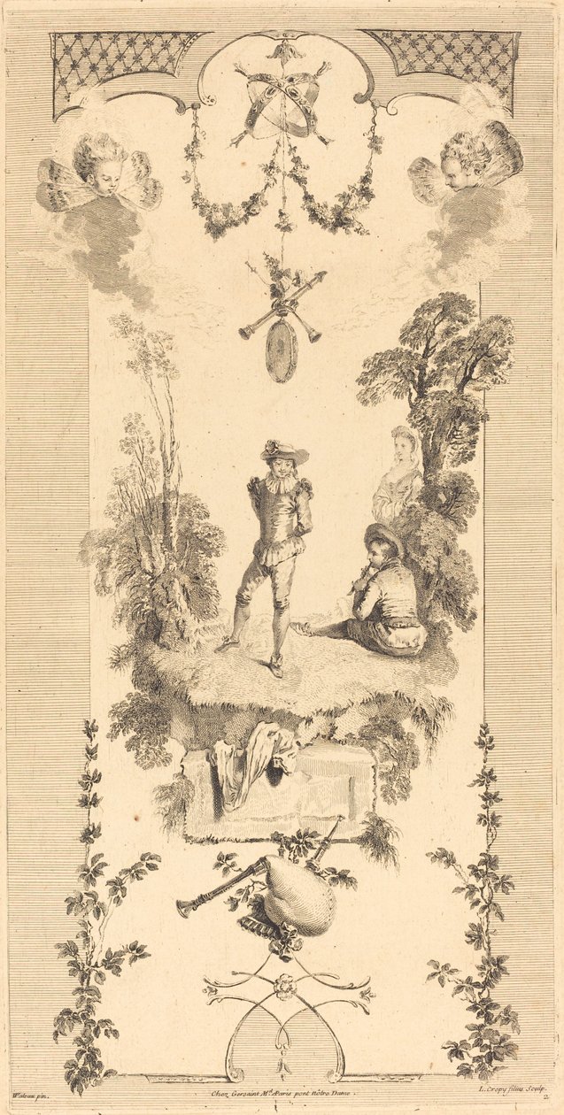 Fuvola hangjára táncoló juhász alkotó: Louis Crépy after Antoine Watteau