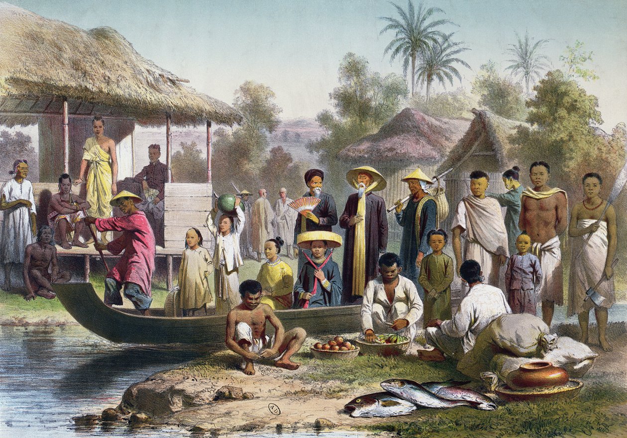 Annami, kambodzsai és sziámi jelmez, Janet Lange újrarajzolta és Eugene Ciceri metszett, 1870 körül alkotó: Louis Delaporte