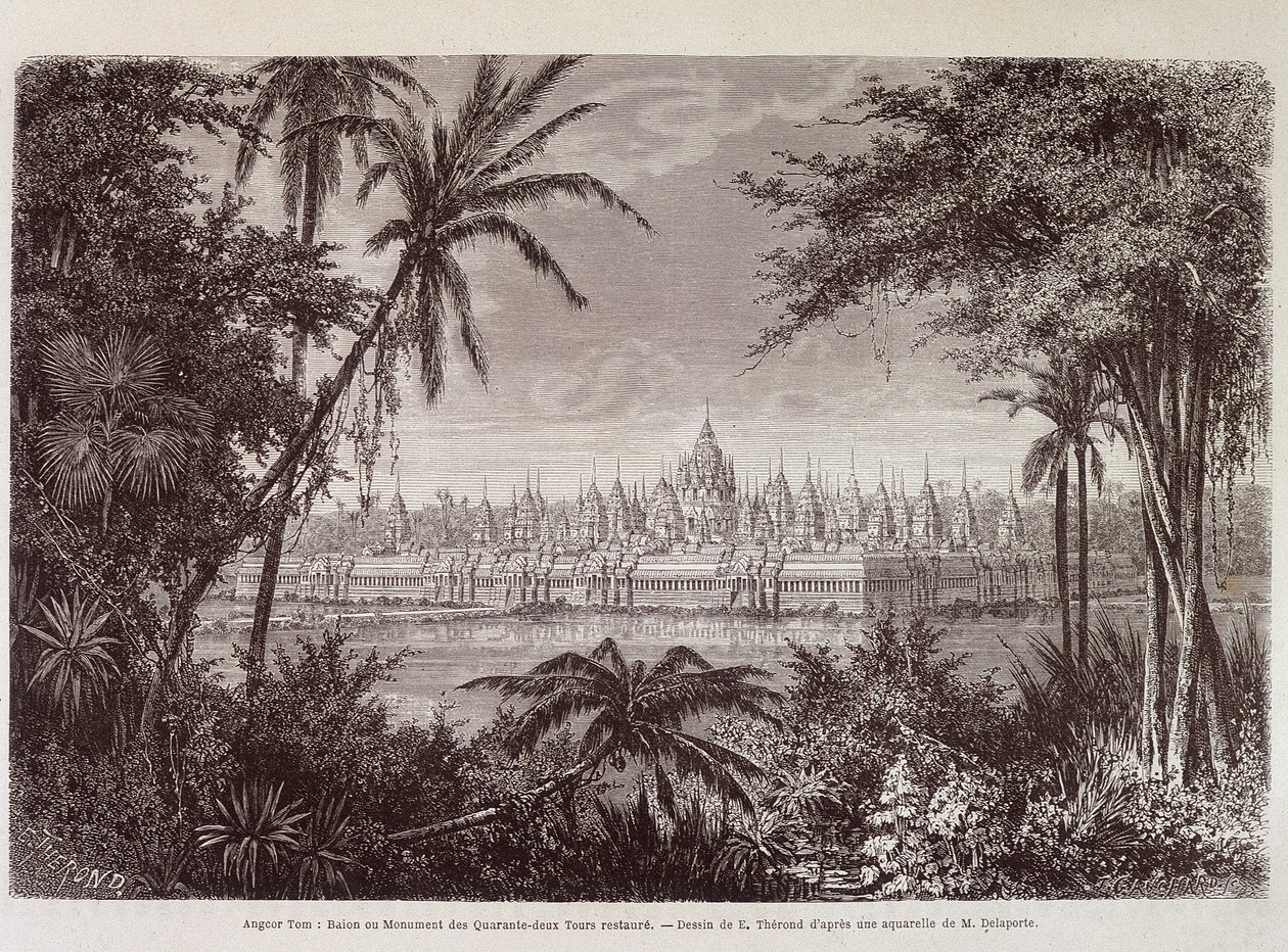 Angkor Thom kilátása 1870 körül – Louis Delaporte, Párizs „” Voyage au Cambodia” című filmjében alkotó: Louis Delaporte