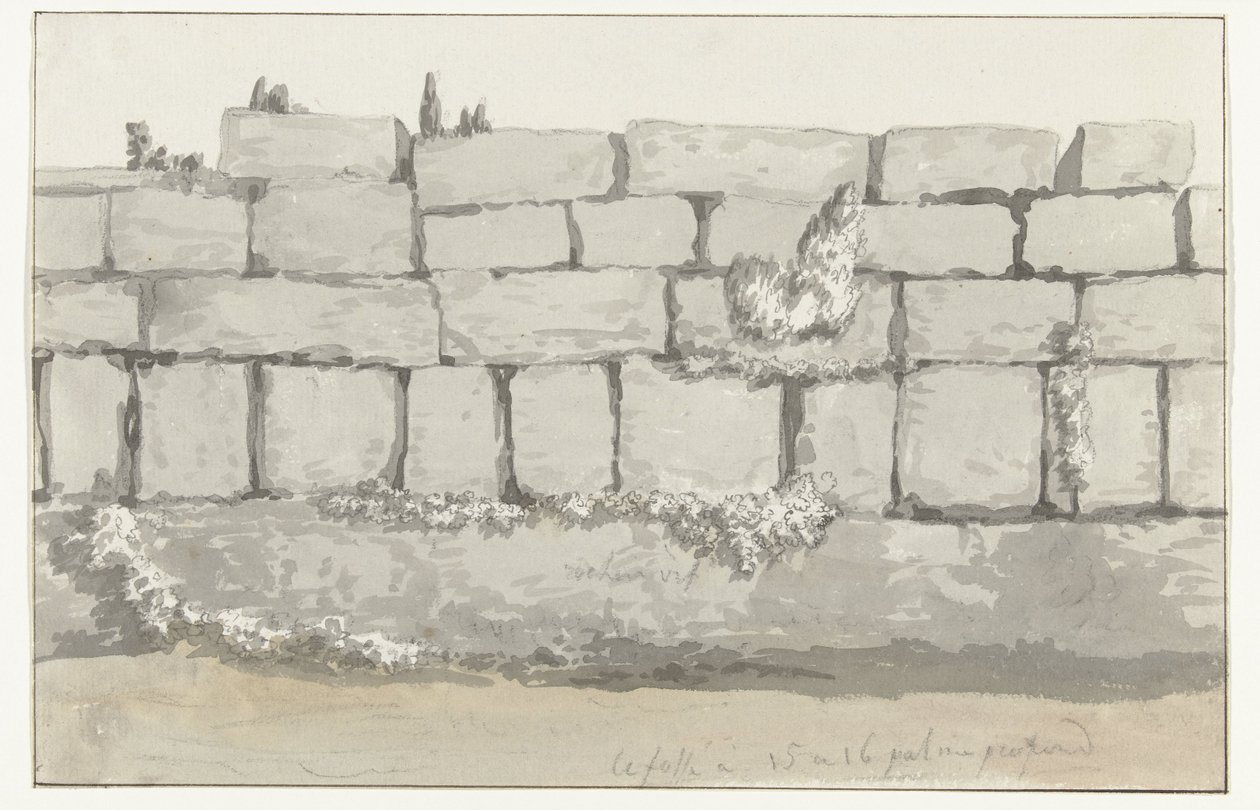 Az ősi templom külső falának külső része Manduria ősi városában A láncienne Mandurie mur exterior szerkezete Voyage en Italy, and Sicile et à Malte – 1778 (sorozat címe) alkotó: Louis Ducros