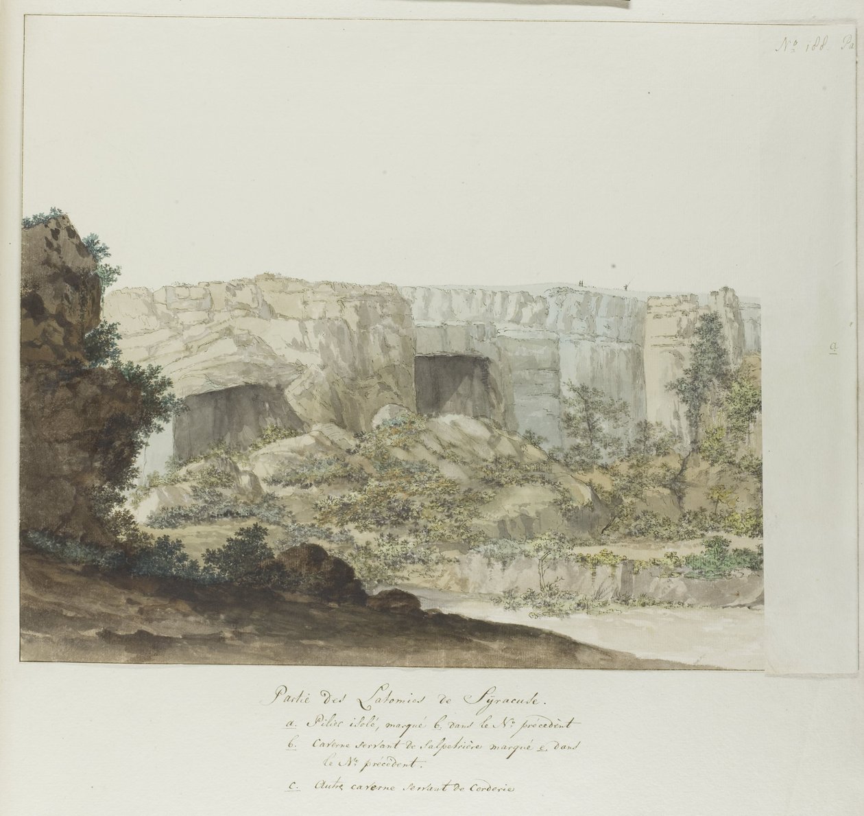 Gedeelte van Latomies barlang Syracuse-ban A Syracuse Latomies része (cím az objektumon) Utazások Olaszországban, Szicíliában és Máltán - 1778 (sorozat címe) alkotó: Louis Ducros
