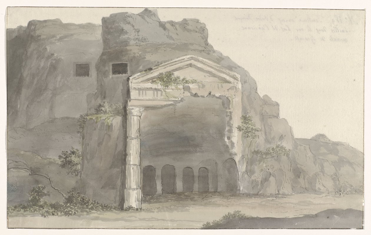 Sírok dór stílusú homlokzattal, sziklába vésve Syracuse közelében Voyage en Italy, and Sicile et à Malte – 1778 (sorozat címe) alkotó: Louis Ducros