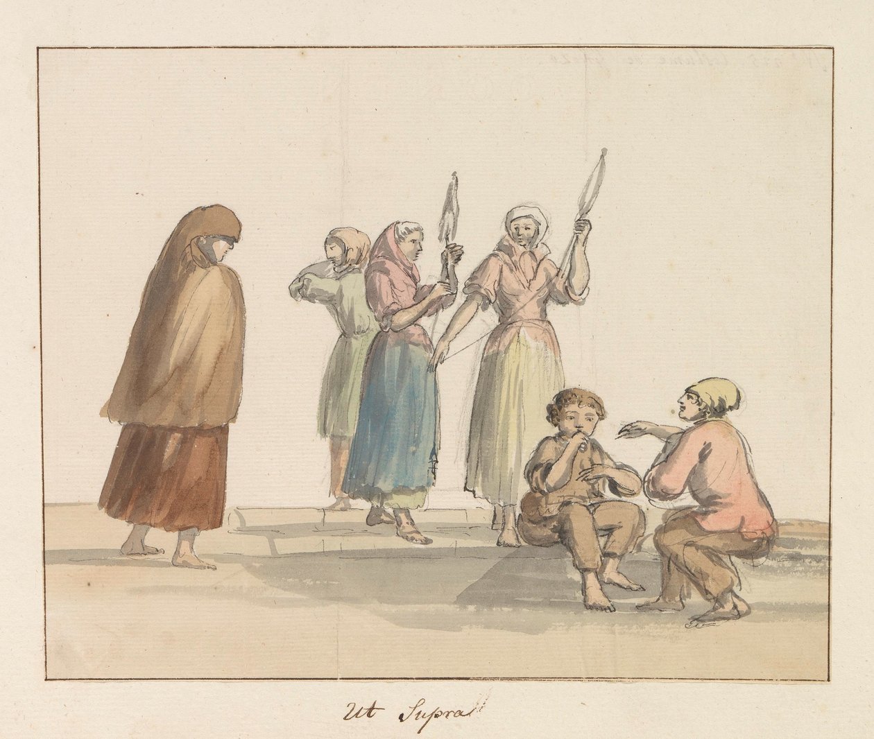 Gozo szigetének hagyományos viselete Ghozo jelmez (cím a tárgyon) Voyage en Italy, and Sicile et à Malte – 1778 (sorozat címe) alkotó: Louis Ducros