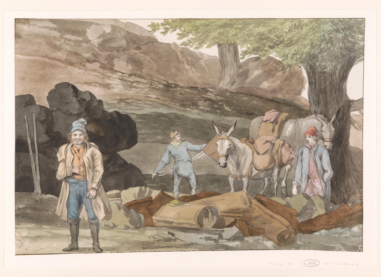 Oponthoud bij de Grotte delle Capre aan de grens bij Nemorosa en Fredda Álljon meg a delle Capre barlangnál a két Nemorosa és Fredda régió határán (cím az objektumon) Utazások Olaszországban, Szicíliában és Máltán - 1778 (sorozat címe) alkotó: Louis Ducros
