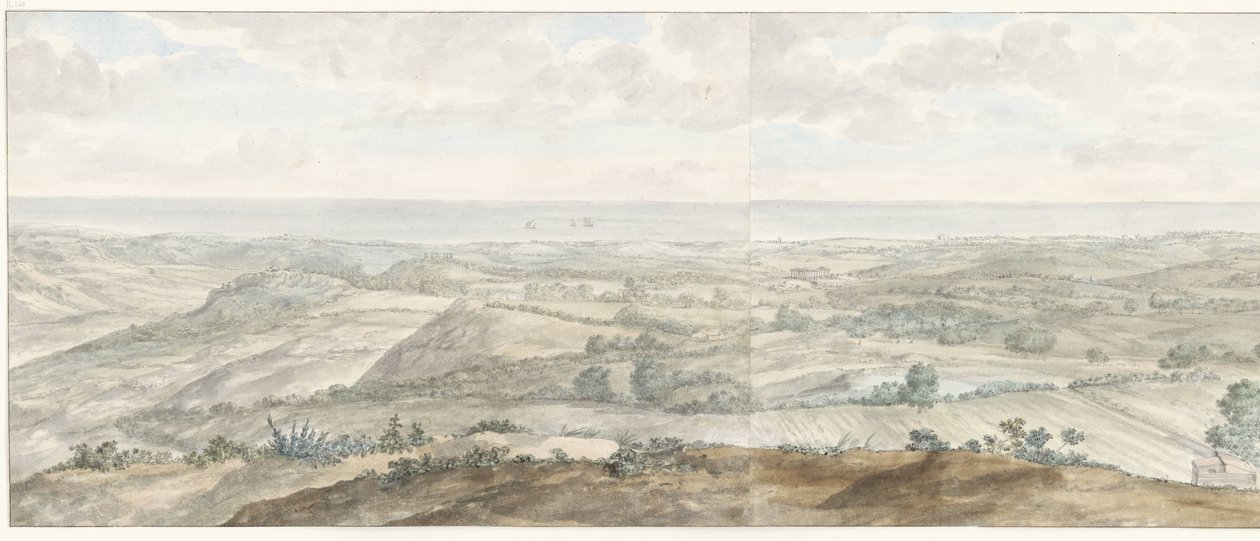 Panoráma Collis Minervalis Általános nézet a Collis Minervalis tetejéről (cím az objektumon) Utazások Olaszországban, Szicíliában és Máltán - 1778 (sorozat címe) alkotó: Louis Ducros