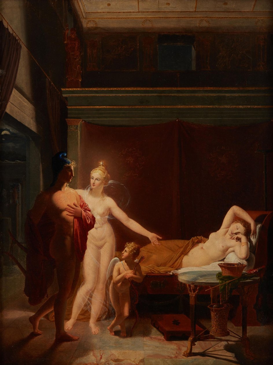 Paris és Helen Vénusz és Amor elkísérik Parist Helen ágyába, 1800. alkotó: Louis Ducros