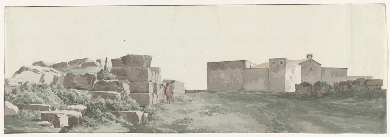 Profiel van de binnenmuren en buitenmuren van de oude stad Manduria Az ókori Manduria belső és külső falainak profilja (cím a tárgyon) Utazások Olaszországban, Szicíliában és Máltán - 1778 (sorozat címe) alkotó: Louis Ducros