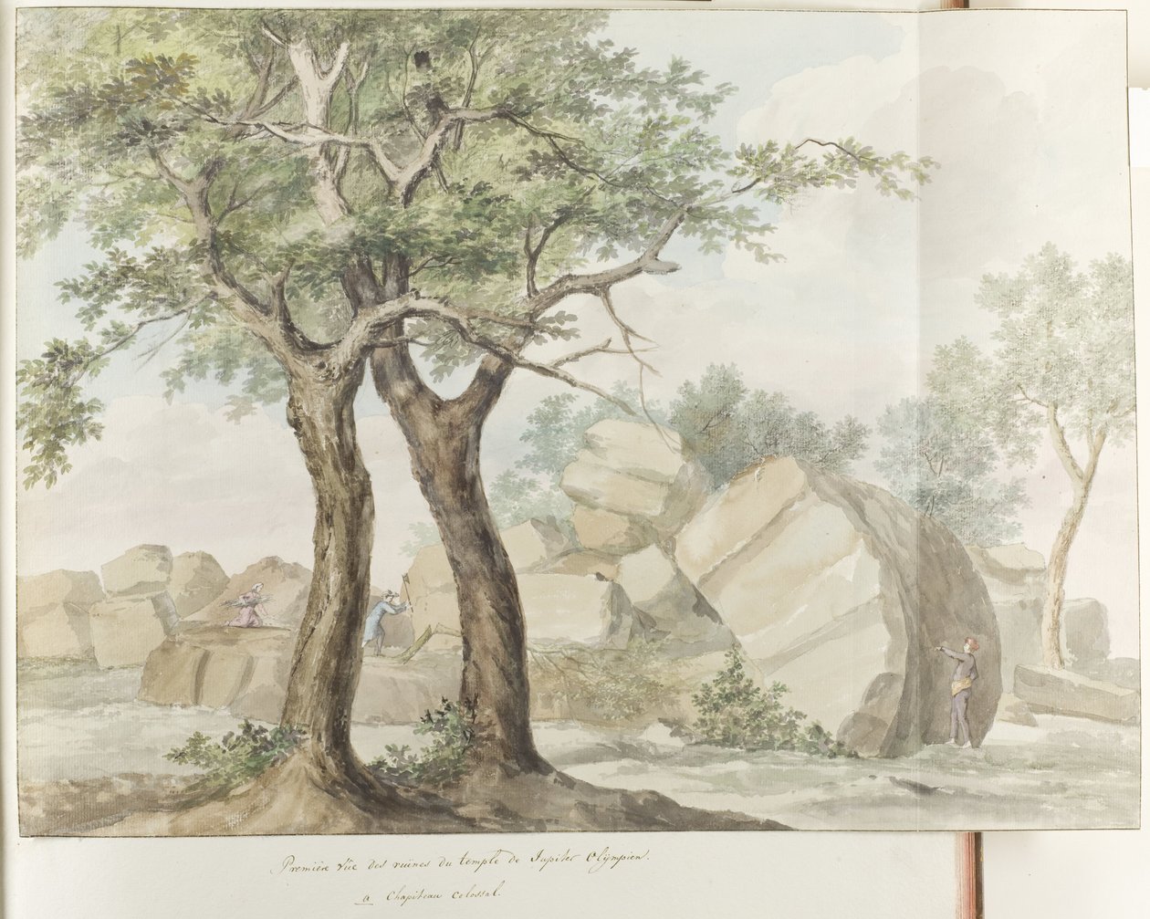 Ruïne van Zeus Olympus templom oude Agrigentóban Olimpiai Jupiter templomának romjainak első képe (cím a tárgyon) Utazások Olaszországban, Szicíliában és Máltán - 1778 (sorozat címe) alkotó: Louis Ducros