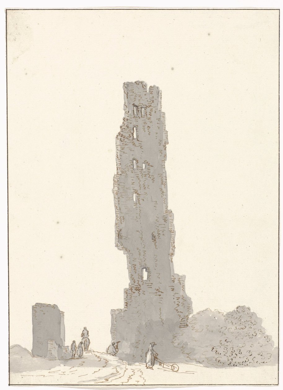 Ruïne van toren langs de grote weg tussen Terracina en Fondi Torre delle sette facciate a főúton Terracina és Fondi között (cím az objektumon) Utazások Olaszországban, Szicíliában és Máltán - 1778 (sorozat címe) alkotó: Louis Ducros