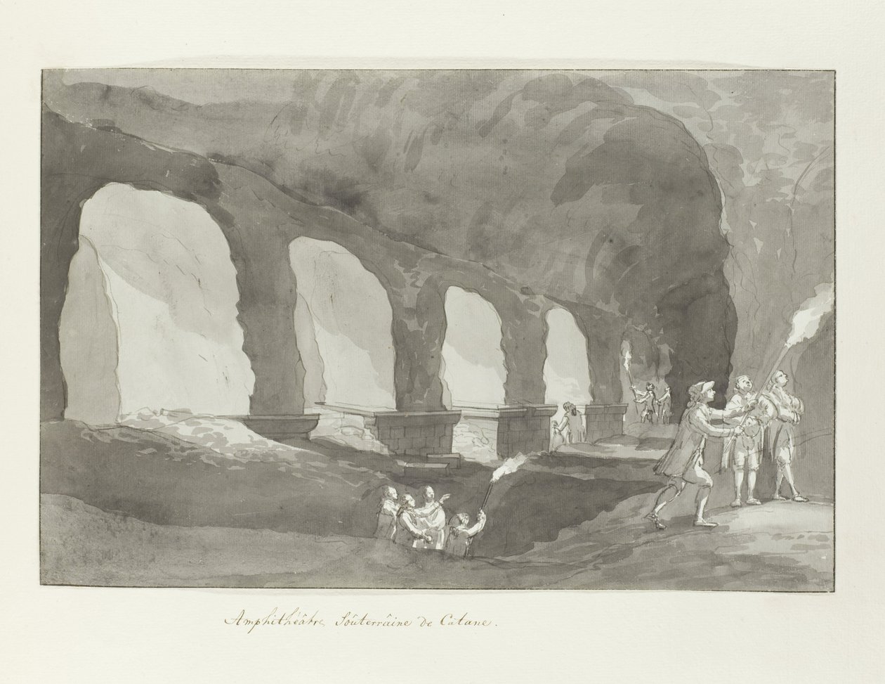 Underground van het amfitheater van Catanië Catania amfiteátruma (cím a tárgyon) Utazások Olaszországban, Szicíliában és Máltán - 1778 (sorozat címe) alkotó: Louis Ducros