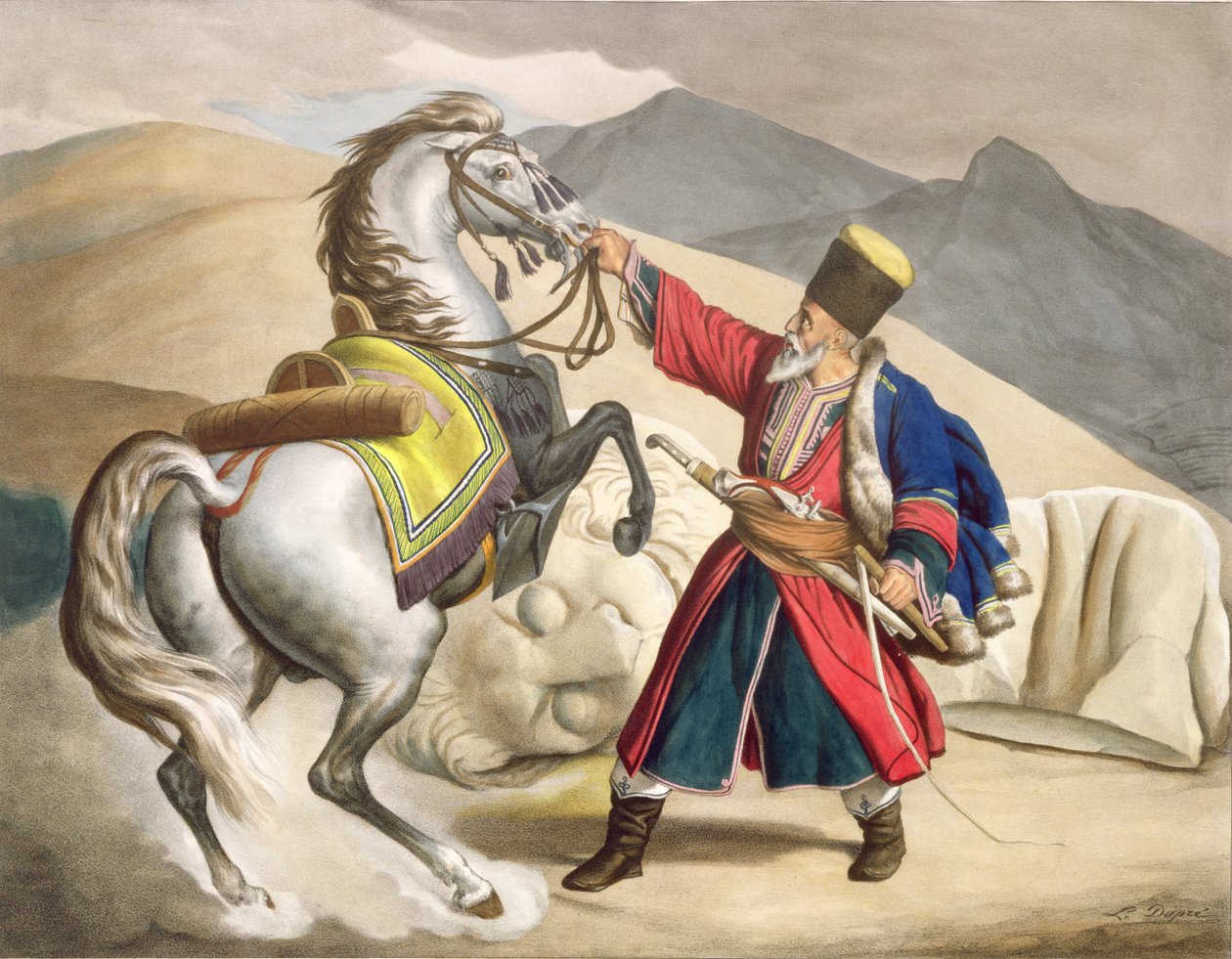 Egy tatár a lovával, a Thierry testvérek metszete, 1825 alkotó: Louis Dupré