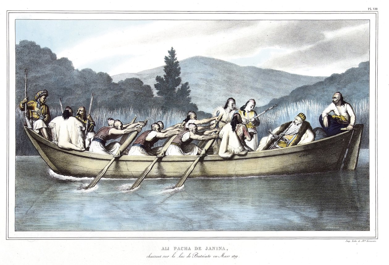 Ali pasa de Janina (1741-1822), a Butrintó-tavon vadászott 1819 márciusában. A „” Utazás Athénbe és Konstantinápolyba című filmben, vagy görög és oszmán portrék, nézetek és jelmezek gyűjteménye, amelyet a természet utáni helyekre festett, Lajos litográfiái alkotó: Louis Dupré