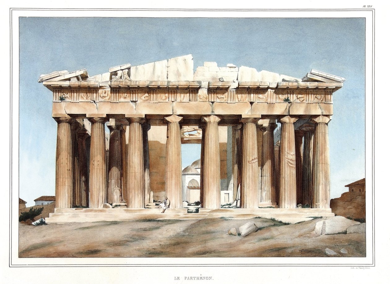 Le Parthenon. a „” Utazás Athénészbe és Konstantinápolyba című filmben, vagy a természet utáni helyekre festett görög és oszmán portrék, nézetek és jelmezek gyűjteménye, Louis Dupre (1789-1837), David tanítványa litográfiái és színei.1825. alkotó: Louis Dupré