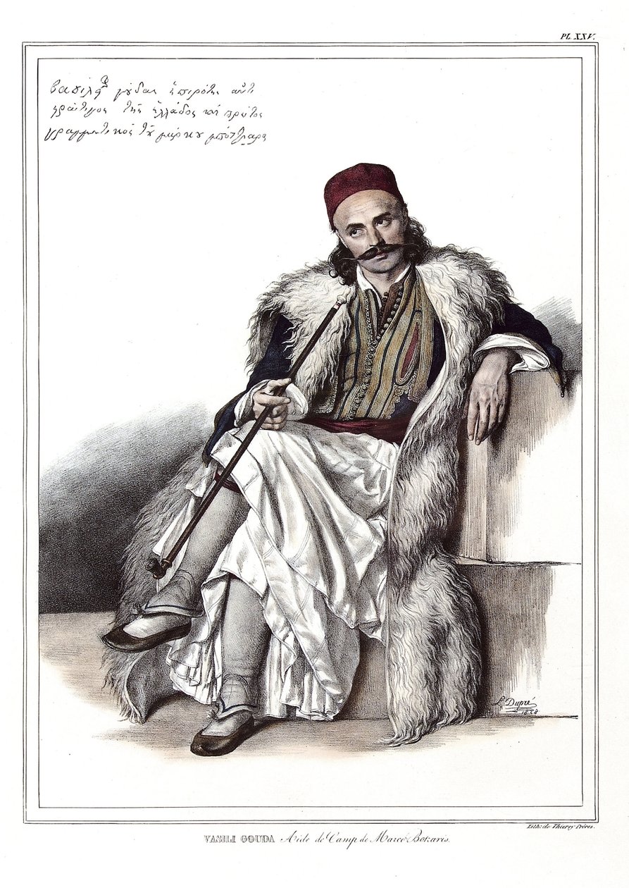 Vasili Gouda, Marc Botzaris tábori segédje (1788-1823). a „” Utazás Athénészbe és Konstantinápolyba című filmben, vagy a természet utáni helyekre festett görög és oszmán portrék, nézetek és jelmezek gyűjteménye, Louis Dupre (1789-1837) litográfiái és színe alkotó: Louis Dupré