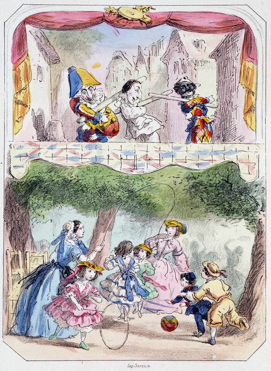 Polichinelle precepteur - litográfia, a Theatre des marionnettes du jardin des Tuileries-ból, szöveg és rajz: Louis Edmond Duranty (1833-1880), Párizs. alkotó: Louis Edmond Duranty