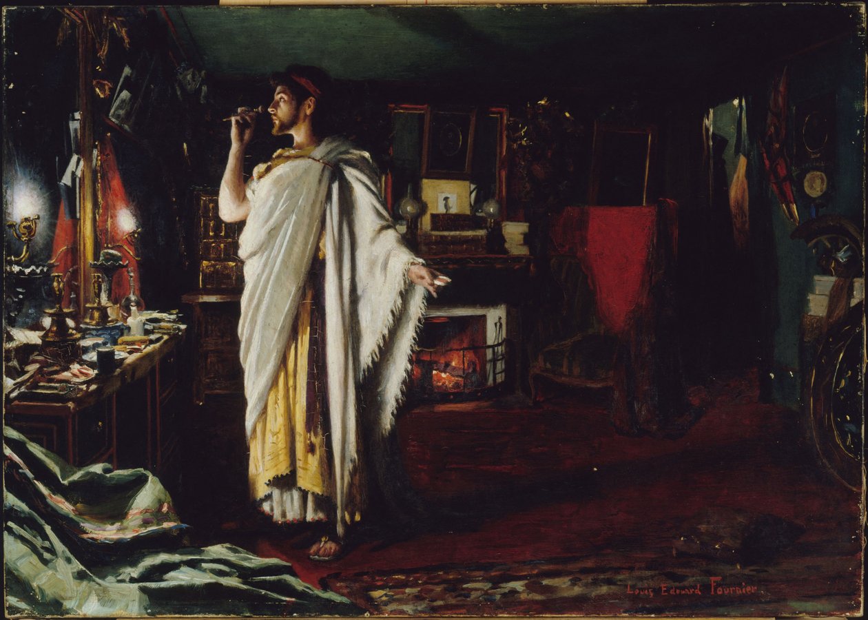 Mounet-Sully az öltözőben sminkel az "Œdipe roi" előadása előtt. alkotó: Louis Edouard Paul Fournier
