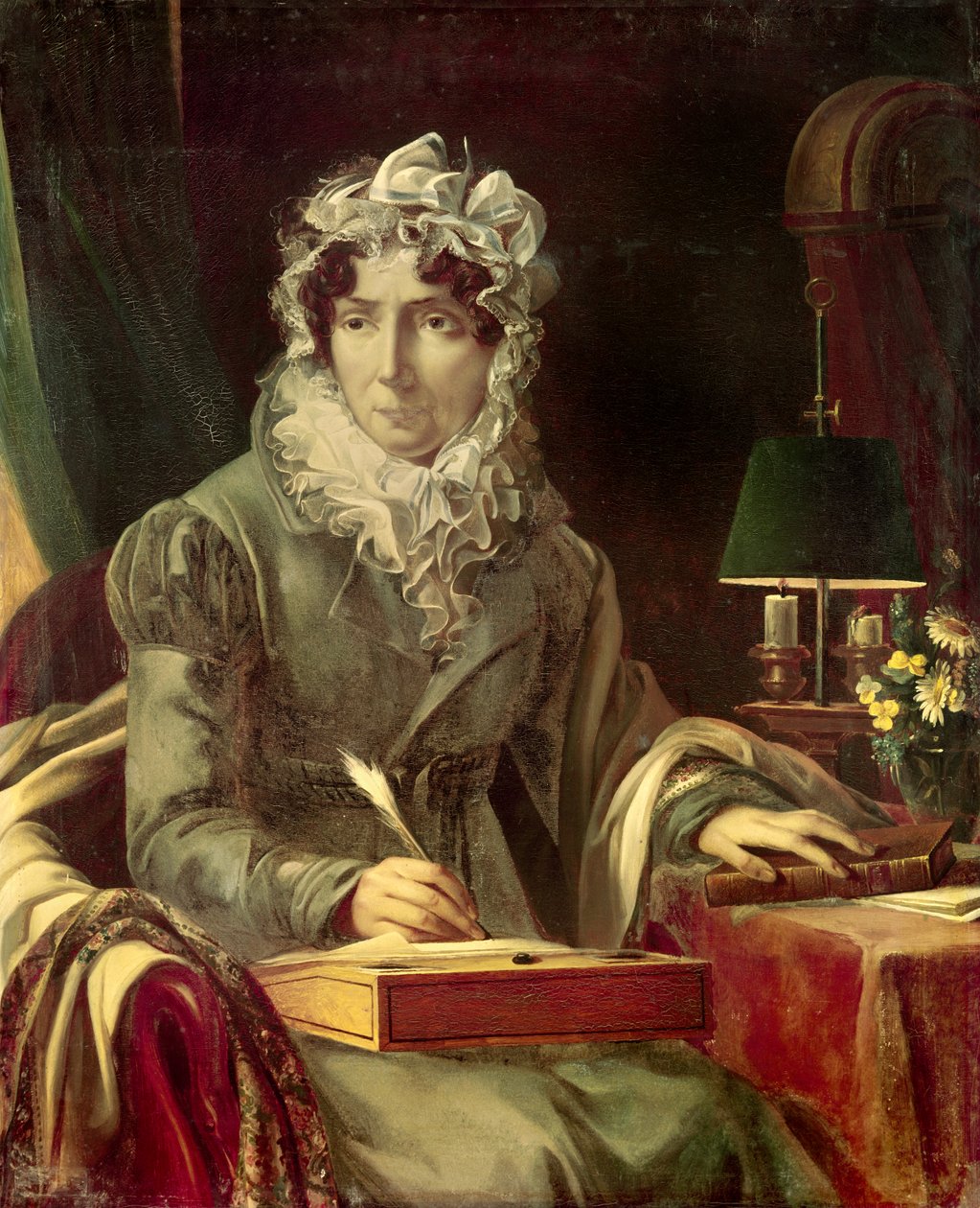 Madame de Genlis – Stephanie Felicite Ducrest (Saint Aubin címeréről), Genlis grófnőjének (1746-1830) portréja Philippe Egalite úrnője (II. Lajos, Joseph Orléans hercege) alkotó: Louis Edouard Rioult