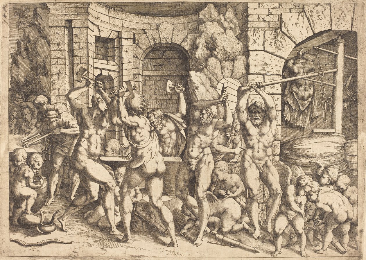 Vulkán kovácsműhelye alkotó: Louis Elle I after Francesco Primaticcio