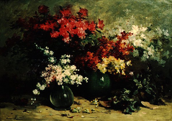 Tavaszi virágok csendélete (olaj, vászon) alkotó: Louis Emile Minet
