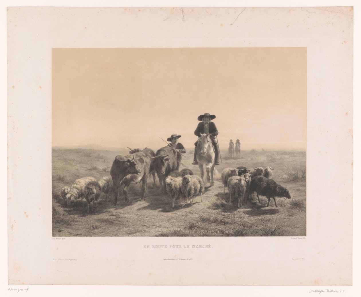 Farmer és pásztor tehenekkel és juhokkal a piac felé tartva Útközben pour le marché (cím a tárgyon) alkotó: Louis Emmanuel Soulange Teissier
