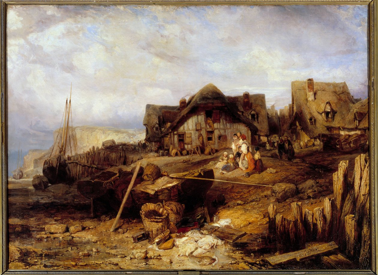 Tengerpart egy alacsony kanca Louis Gabriel festménye Eugene Isabey (1803-1886) 19. század V. 0,27x0,4m. alkotó: Louis Eugene Gabriel Isabey
