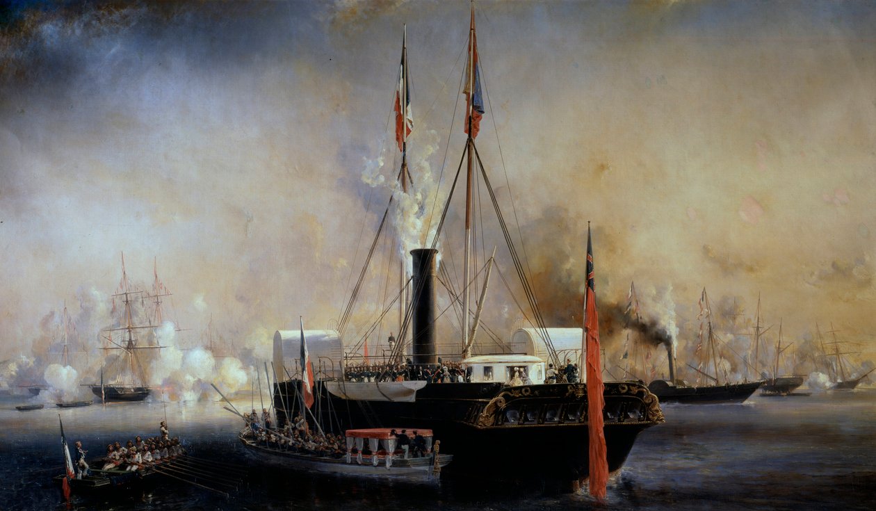 I. Lajos Fülöp király és a franciák királynője találkozik Viktória királynővel és Albert herceggel, akik szeptember 2-án érkeztek a Treportba. alkotó: Louis Eugene Gabriel Isabey