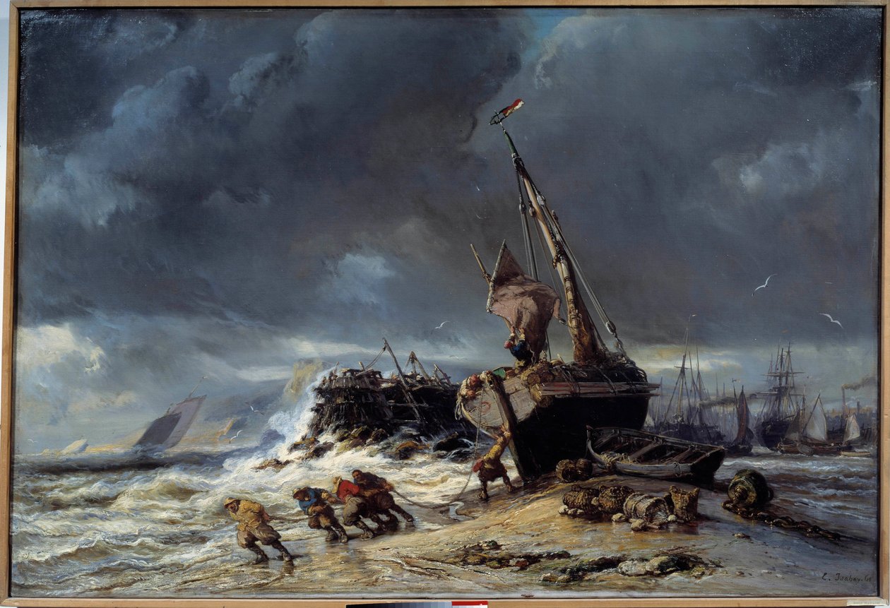 Maree basse, indulás horgászni Louis Eugene Isabey festménye (1803-1886) 19. századi Le Havre, Musee des Beaux Arts alkotó: Louis Eugene Gabriel Isabey