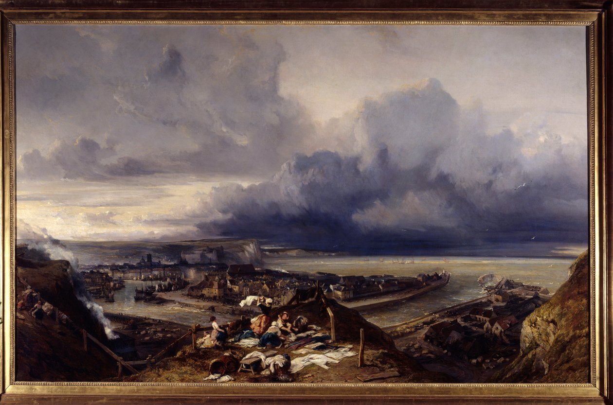Kilátás a normandiai Dieppe kikötőjére. Louis Gabriel Eugene Isabey (1803-1886) festménye 1842 V. 1,64x2,51 m Nancy, Muse des Beaux Arts alkotó: Louis Eugene Gabriel Isabey