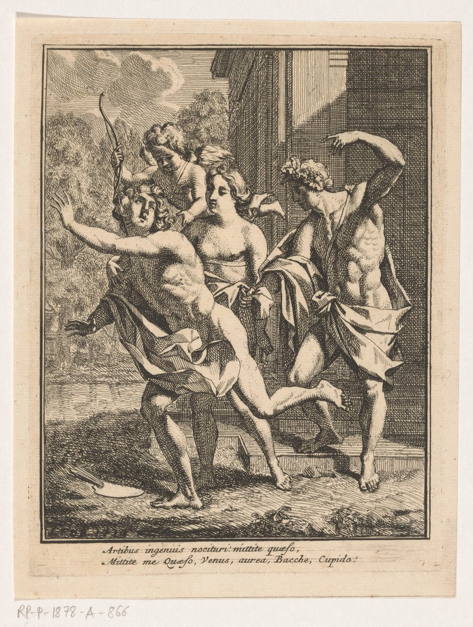 Egy fiatal férfi menekül Bacchus, Vénusz és Ámor elől alkotó: Louis Fabritius Dubourg