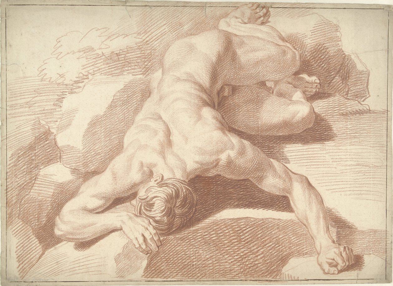 Férfi akt, hason fekve, megrövidítve alkotó: Louis Fabritius Dubourg