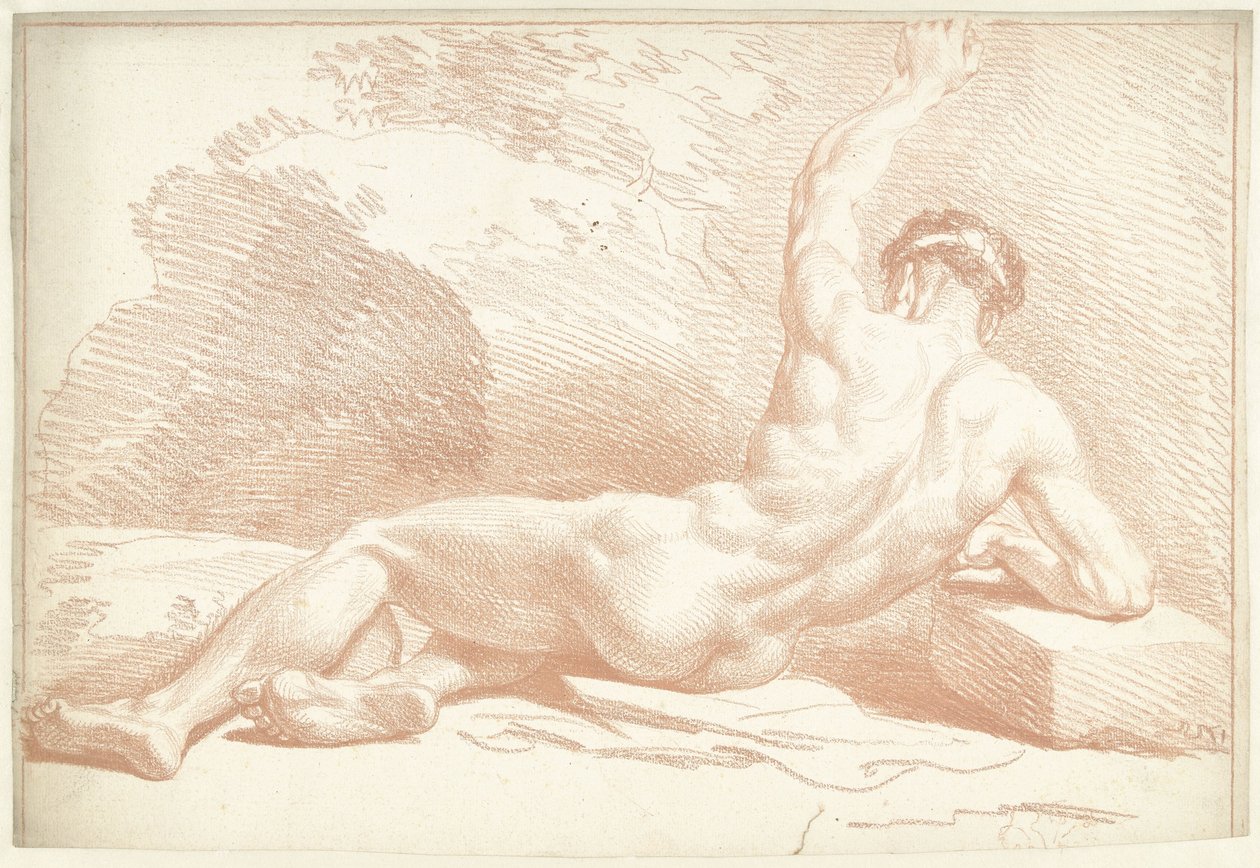 Férfi akt, fekvő, hátulról nézve alkotó: Louis Fabritius Dubourg