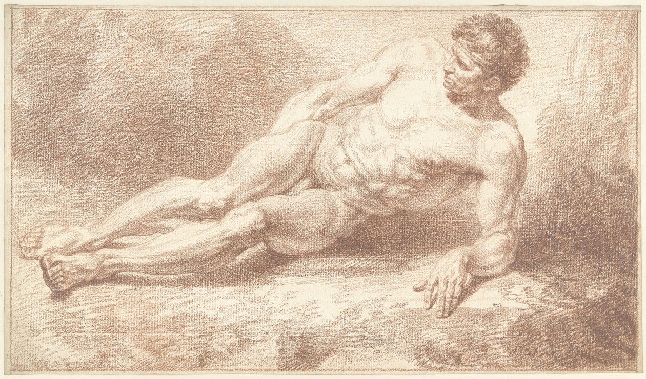 Férfi akt, oldalt fekve, bal karján nyugszik alkotó: Louis Fabritius Dubourg