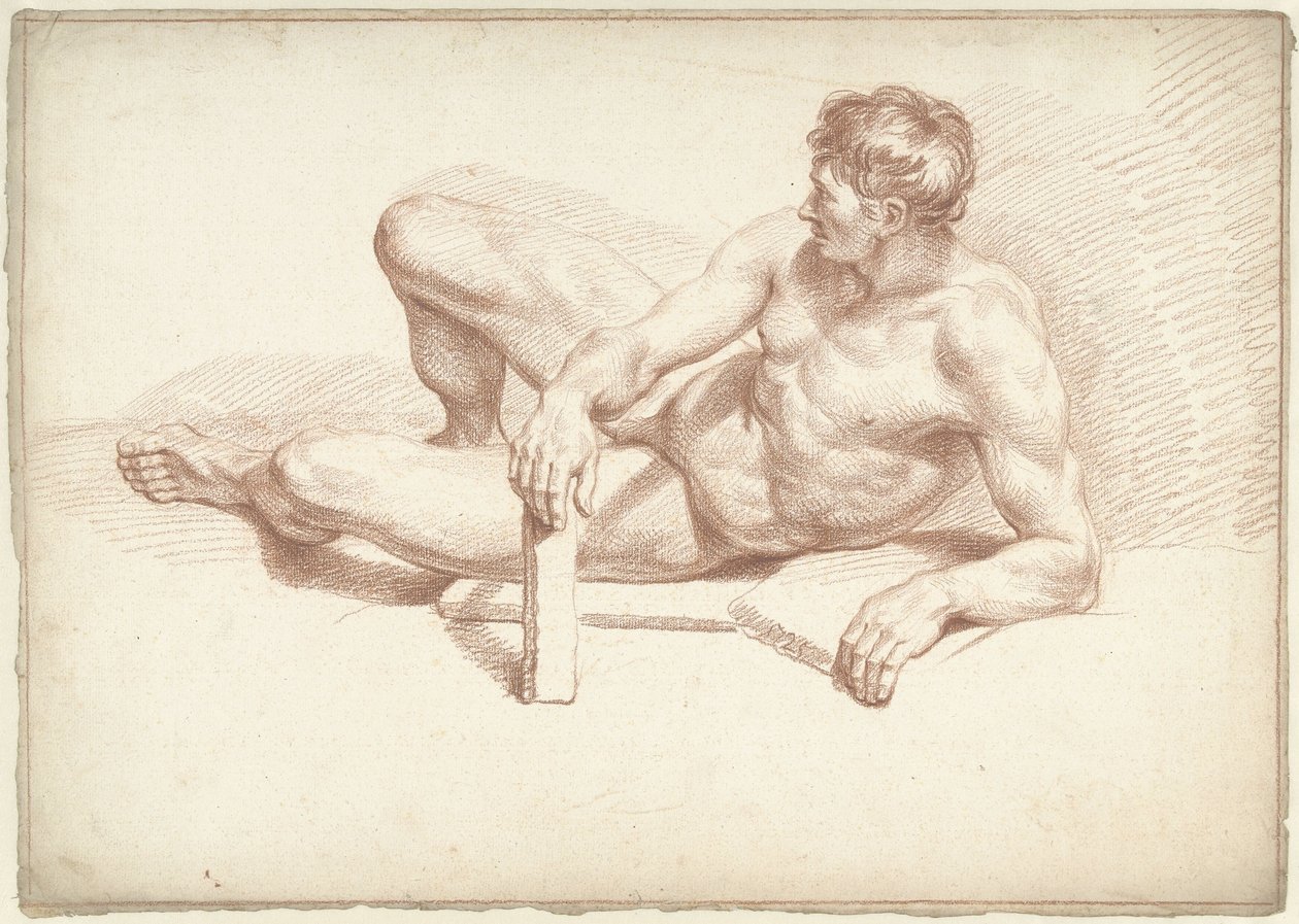 Férfi akt, fekvő, bal karján nyugvó alkotó: Louis Fabritius Dubourg
