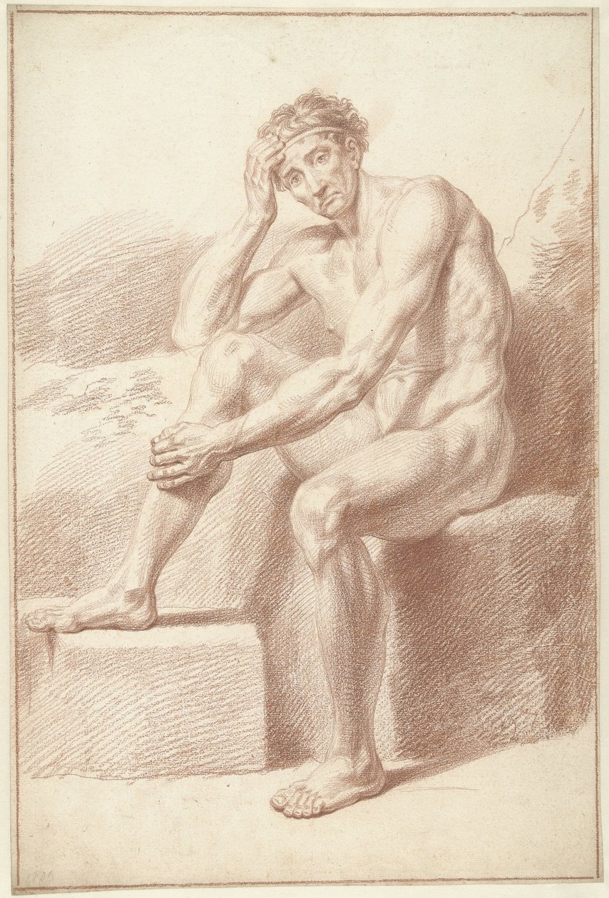 Férfi akt, hajlított térddel ülve alkotó: Louis Fabritius Dubourg