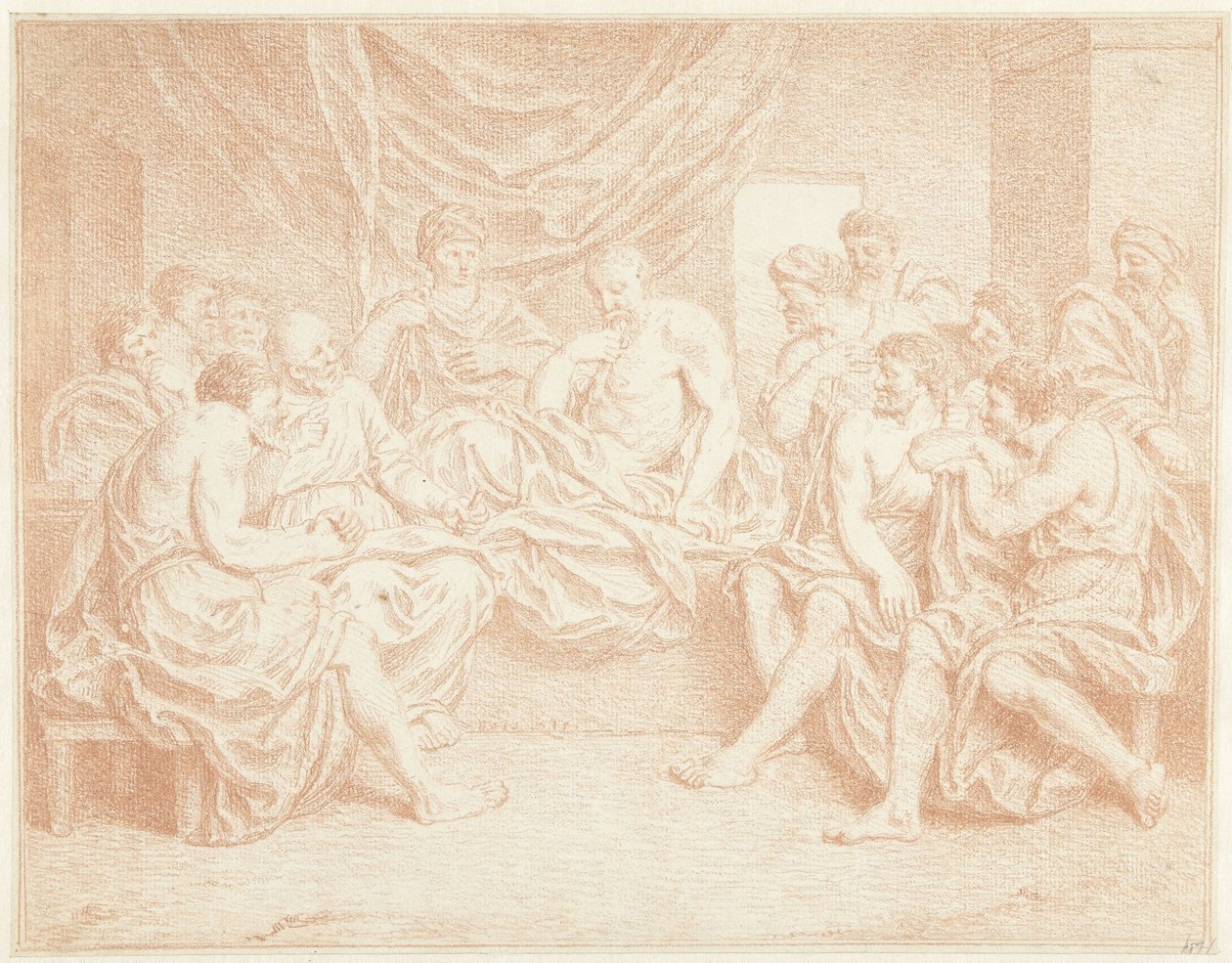 Öreg ember az ágyon, emberekkel körülvéve alkotó: Louis Fabritius Dubourg