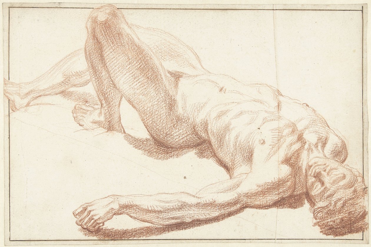 Tanulmány egy férfi aktról, hanyatt fekve, egyenes lábbal alkotó: Louis Fabritius Dubourg