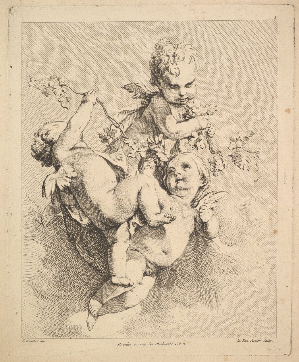 Három Ámor játszik a szőlő ágaival. alkotó: Louis Felix de la Rue