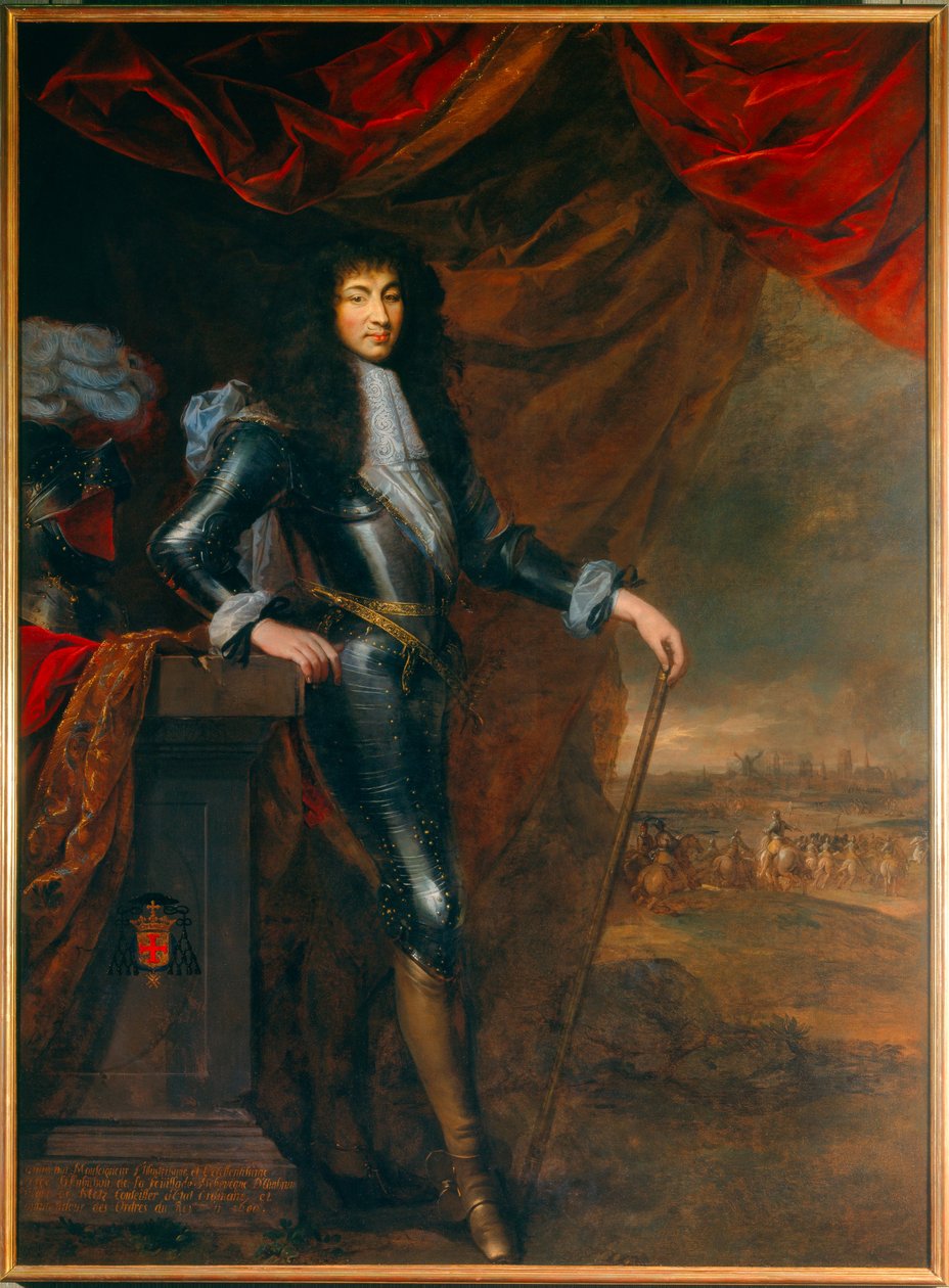 XIV. Lajos (1638-1715) fiatal páncélos portréja lábán. Az öreg Louis Ferdinand Elle-nek (1612-1689) tulajdonított festmény alkotó: Louis Ferdinand (c.1612 89) (attr.to) Elle