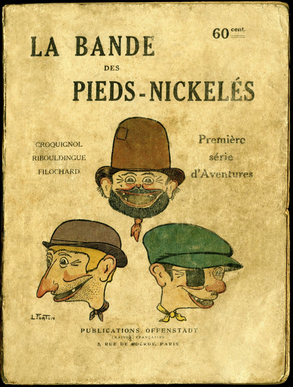 Borítóillusztráció a „” la bande des pieds nickeles, premiere serie d’aventure” című filmhez, Louis Forton (1879-1934) rajza, Offenstadt kiadvány alkotó: Louis Forton