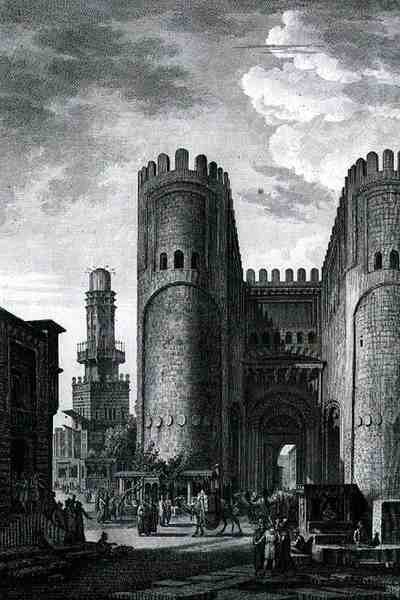 Pierre Nicolas Ransonette (1745-1810) által metszett Bab El-Futuh (Gyzelemek kapuja) a „Voyage Pittoresque” III. kötetéből, Letronne, Párizs alkotó: Louis Francois (after) Cassas