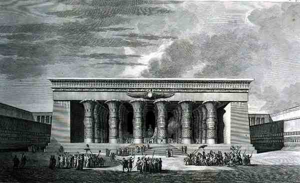 Egy nagy egyiptomi templom helyreállítása, Pierre Nicolas Ransonette (1745-1810) metszete a „Voyage Pittoresque” III. kötetéből, Letronne, Párizs alkotó: Louis Francois (after) Cassas