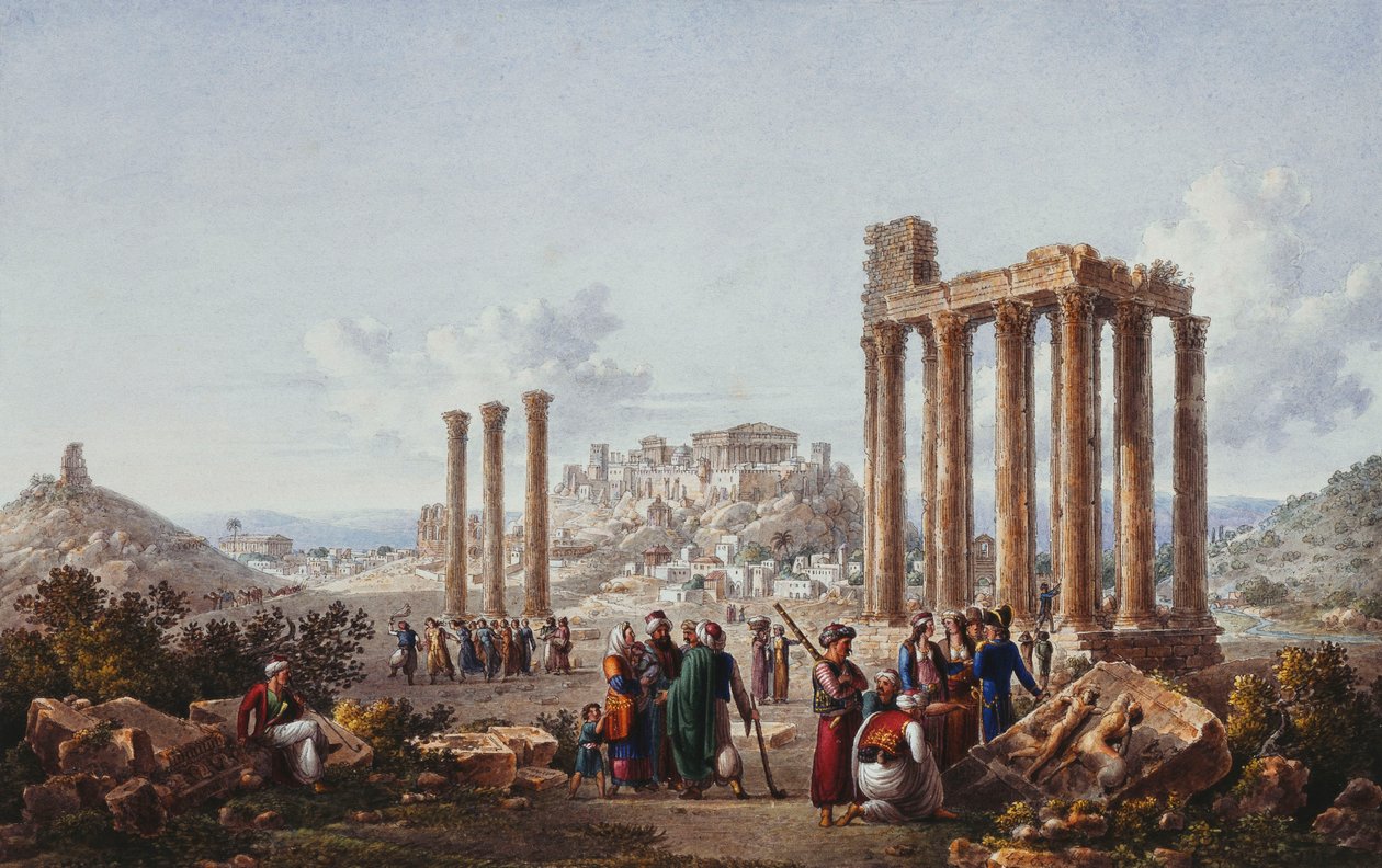 Kilátás az athéni Akropoliszra az olimpiai Zeusz templomból, 1786-87 alkotó: Louis Francois Cassas